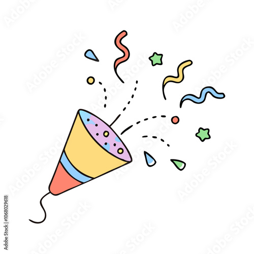 party popper vector art,  flat illustration party popper icon