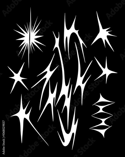Neo cyber tribal sigilism shape vector star acid y2k brutalist streetwear clothing element design clip art isolated editable