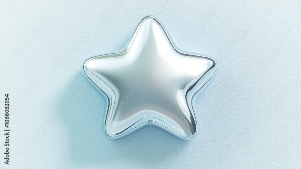 Realistic 3D star icon with a polished silver finish, displayed from a top view on a clean, white background. Realistic 3D star icon with a polished silver finish, displayed from a top view on a clean, white background.