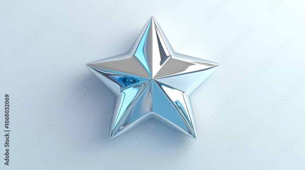 Realistic 3D star icon with a polished silver finish, displayed from a top view on a clean, white background. Realistic 3D star icon with a polished silver finish, displayed from a top view on a clean, white background.