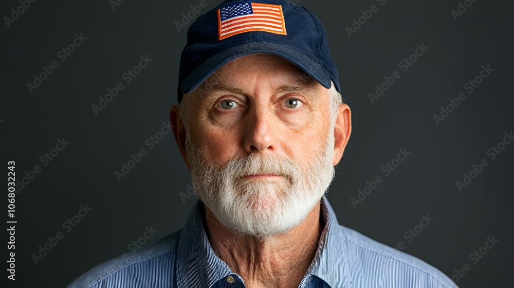Obraz premium Mature Man Portrait with United States Flag Cap