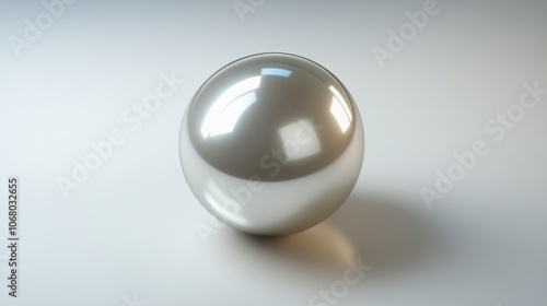 Shiny metallic pearl icon in 3D, isolated on a white background with a polished silver look from top view.