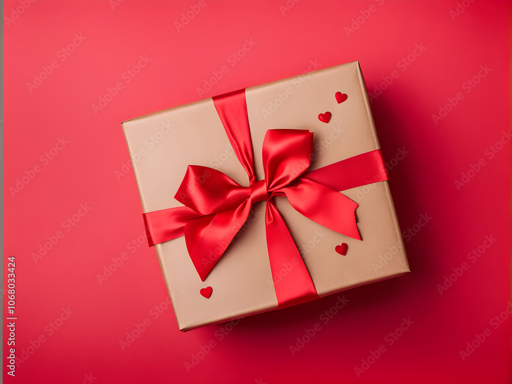 A gift in kraft box with a red bow on a red background with hearts. Surprise your loved one. The concept of the day of St. Valentine's, weddings, birthday, New Year, Christmas and other holidays
A gift in kraft box with a red bow on a red background with hearts. Surprise your loved one. The concept of the day of St. Valentine's, weddings, birthday, New Year, Christmas and other holidays