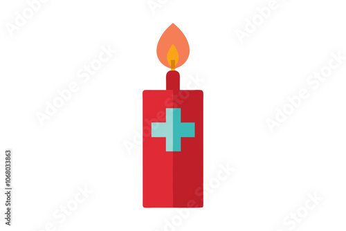 Candle Light with Cross | isolated vector illustration on white background