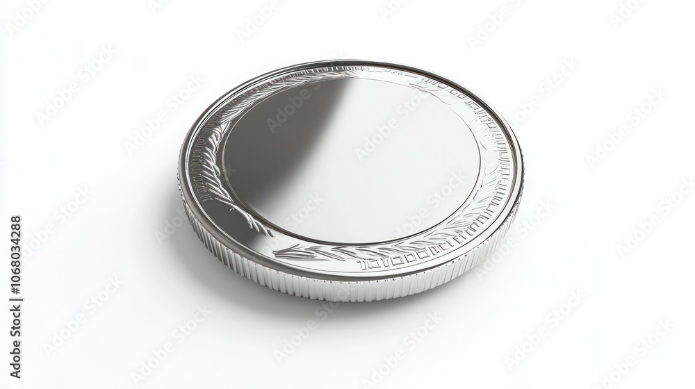 Smooth silver coin icon in 3D, displayed from a top-down view on a bright white background. Smooth silver coin icon in 3D, displayed from a top-down view on a bright white background.