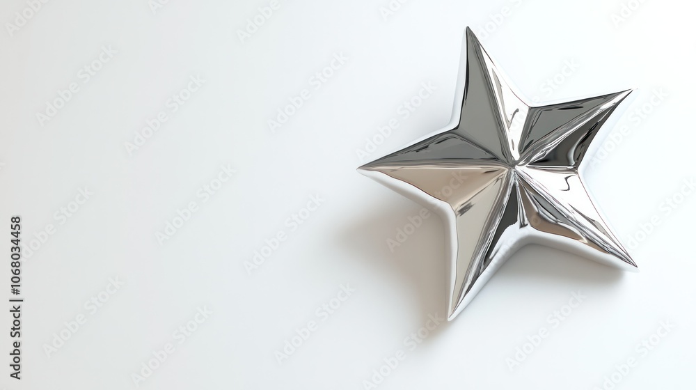 Stylized 3D silver star, isolated on white with a smooth metallic surface and top-down view. Stylized 3D silver star, isolated on white with a smooth metallic surface and top-down view.