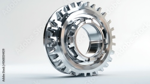 Stylized 3D gear illustration, silver with reflective details, displayed on a plain white background.