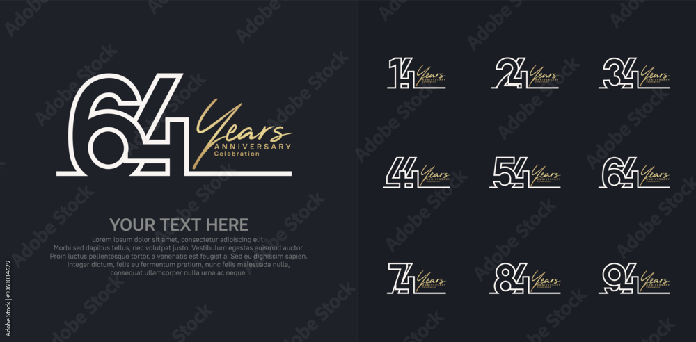 Anniversary logo set vector design, gold and silver color for celebration event Anniversary logo set vector design, gold and silver color for celebration event