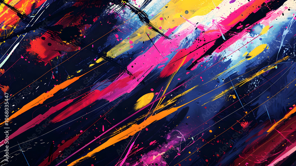 Dynamic Abstract Artwork with Intersecting Lines and Vibrant Color Splashes Dynamic Abstract Artwork with Intersecting Lines and Vibrant Color Splashes