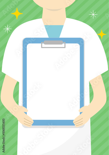 バインダーを手に持つ人物のイラスト クリニック掲示物ポスター　