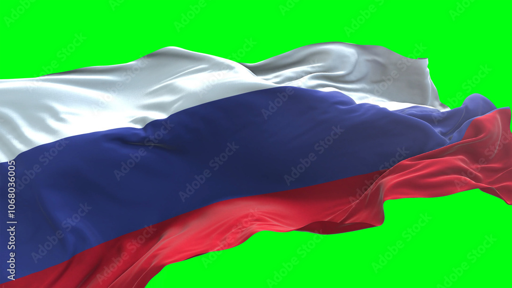 Naklejka premium Russia flag - 3D realistic waving flag on green screen background for chroma key
