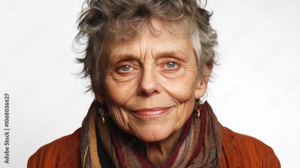 Portrait of a Smiling Senior Woman Wrinkles Grey Hair Autumn Scarf Portrait of a Smiling Senior Woman Wrinkles Grey Hair Autumn Scarf