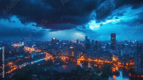 Cityscape Under a Thunderstorm