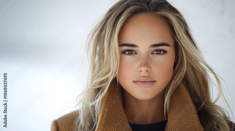 Naklejka premium Beautiful Woman Portrait Blonde Hair Casual Fashion Closeup