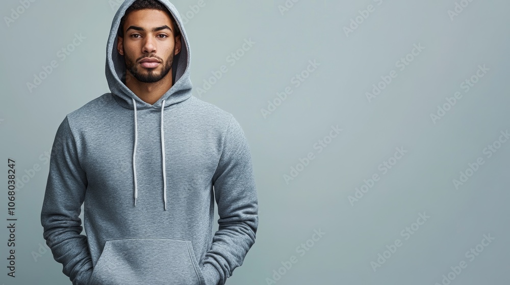 Man in Grey Hoodie Casual Fashion Studio Portrait Man in Grey Hoodie Casual Fashion Studio Portrait