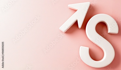 A stylized letter "S" and an upward arrow on a soft pink background, symbolizing growth and progress.