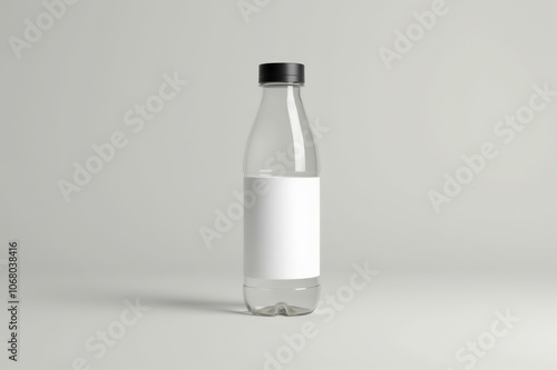 Minimalist plastic water bottle with blank label design for branding and packaging