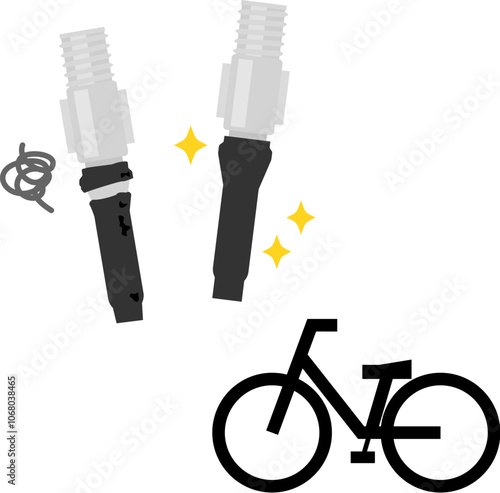 自転車のバルブの劣化した虫ゴムと新品の虫ゴム