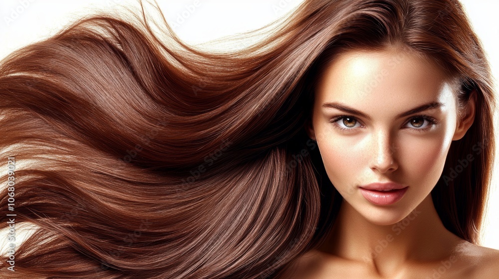 Obraz premium Stunning Long Brown Hair Beauty Model Healthy Haircare