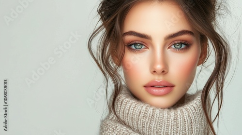 Beautiful Woman Portrait Winter Fashion Makeup Skincare Soft Light