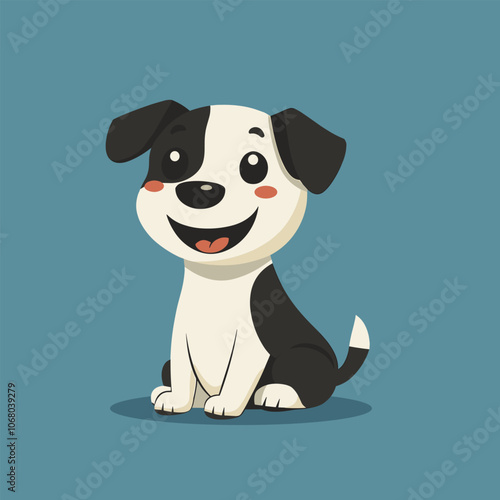 Cute Cartoon Dog with a Smile on a Teal Background
