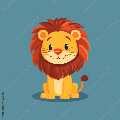 Cute Cartoon Lion with Vibrant Mane