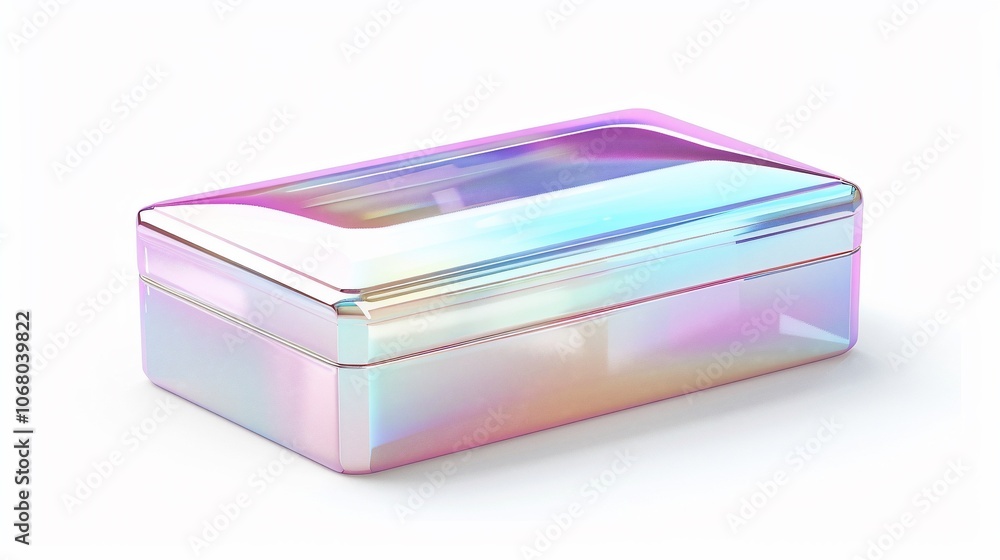 A small rectangular box with iridescent finish on a white background. A small rectangular box with iridescent finish on a white background.
