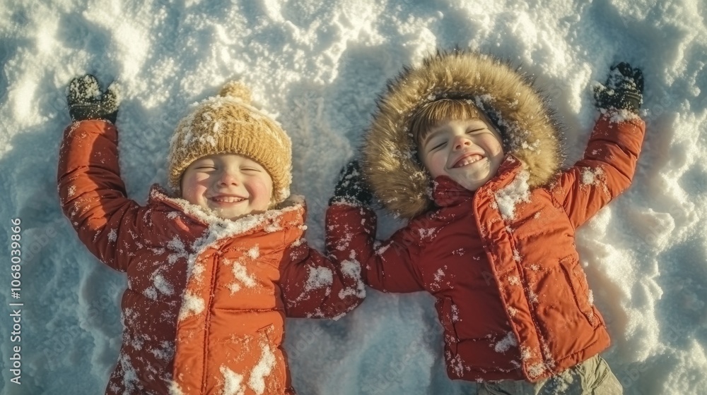 Fototapeta premium Joyful Kids Playing in Snowy Winter Wonderland