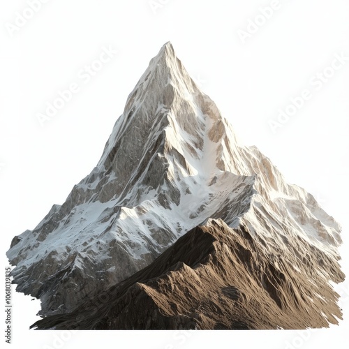 Low Poly 3D Render of a rugged mountain range with peaks and valleys, on isolated white background photo