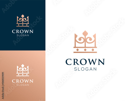 Simple luxury crown line abstract logo design vector