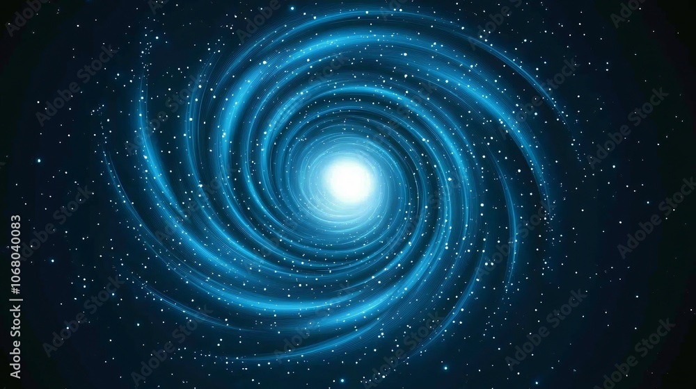 Abstract Glowing Spiral Vortex in Electric Blue with Bright Core and Swirling Lights on Dark Background Abstract Glowing Spiral Vortex in Electric Blue with Bright Core and Swirling Lights on Dark Background