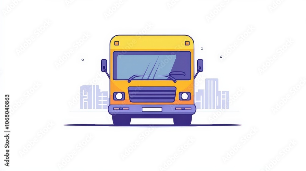 Bright Yellow Delivery Truck in Cartoon Style