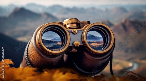 Binoculars View of Mountain Range