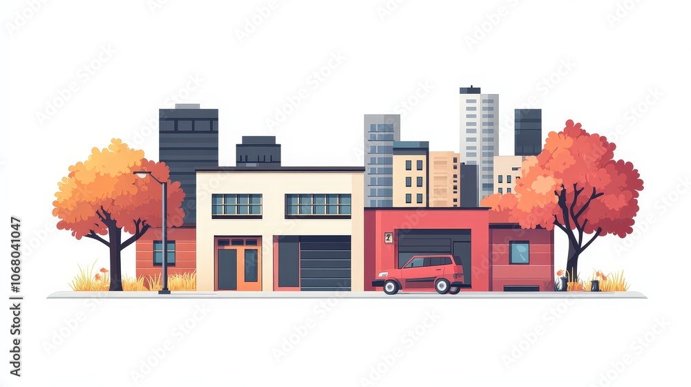 Vibrant Urban Street Scene in Cartoon Style