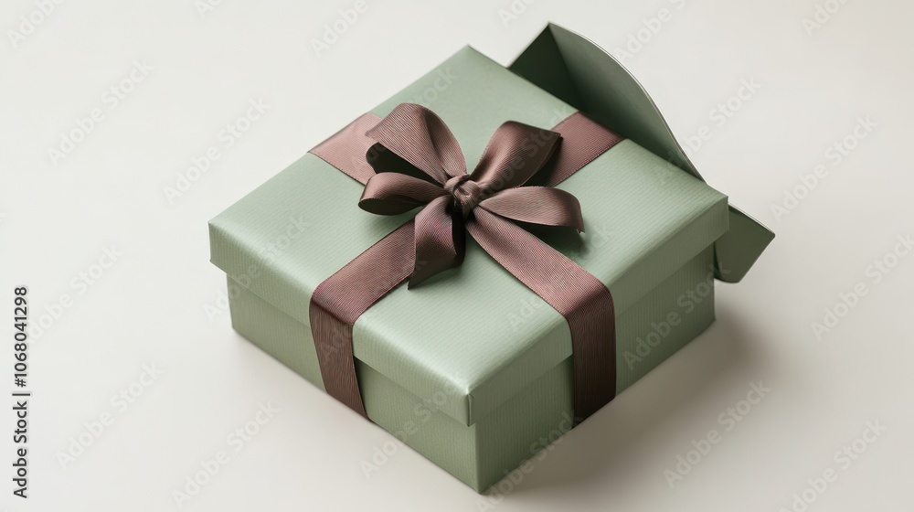 Fototapeta premium Green Gift Box with Brown Ribbon