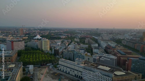 Wallpaper Mural Berlin skyline Potsdamer Platz at sunset. Nice aerial view flight drone Torontodigital.ca