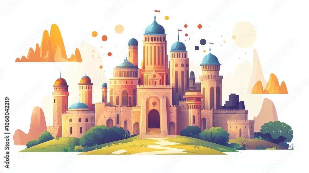 Colorful Fantasy Castle in a Cartoon Style