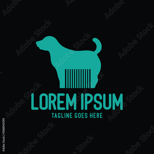 Standing Dog Silhouette with Comb or Bar Code Icon Illustration Logo Design