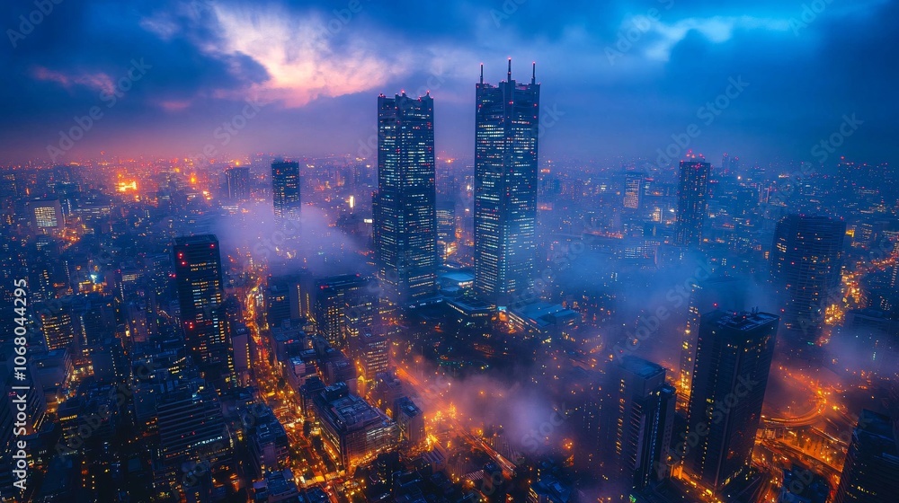 Fototapeta premium Aerial View of Tokyo at Dusk with City Lights