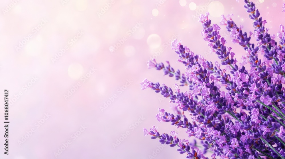 Lavender flowers on a pink background with bokeh lights. Lavender flowers on a pink background with bokeh lights.