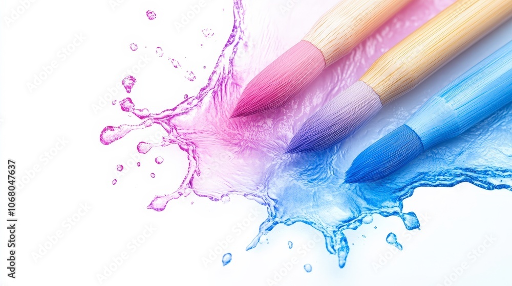 Colorful Water Art with Brushes and Splashes Colorful Water Art with Brushes and Splashes