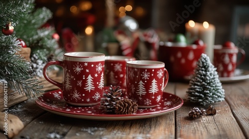 Wallpaper Mural Cozy Scandinavian Christmas Scene with Red Patterned Mugs and Rustic Decor Torontodigital.ca