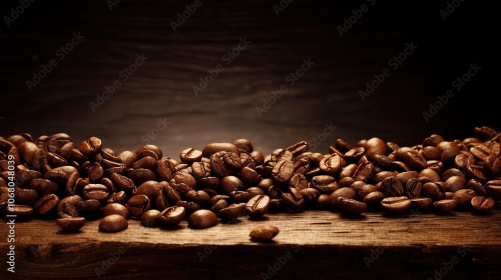 Fototapeta premium Rich Coffee Beans on Rustic Wooden Surface