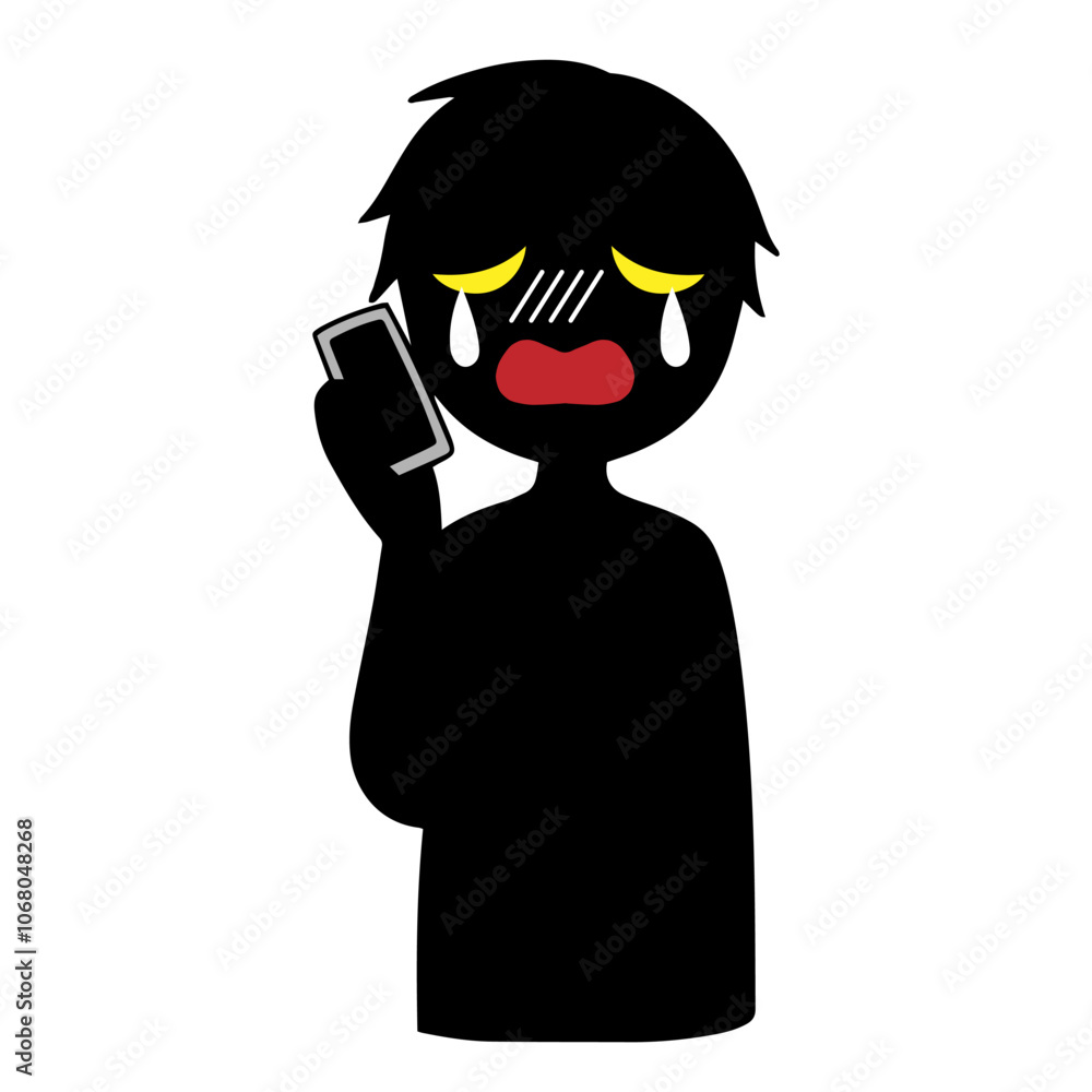 スマホで話す悪人イメージの黒いシルエットの人物の素材 スマホで話す悪人イメージの黒いシルエットの人物の素材