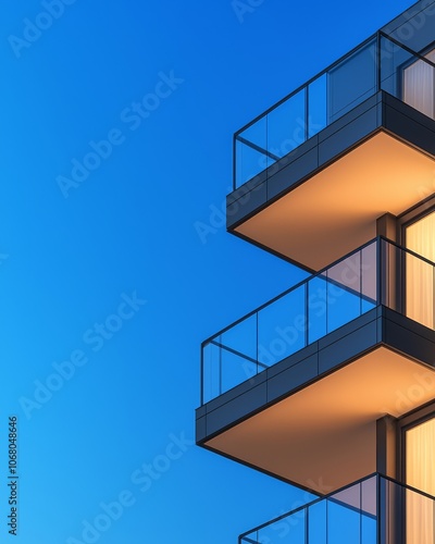 Modern apartment balconies against blue sky