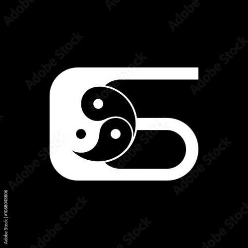 Logos are the number 6 and yin yang. Outline and unique.