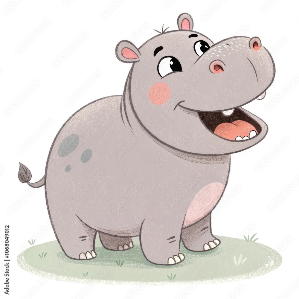 Cheerful cartoon hippo with a big smile Cheerful cartoon hippo with a big smile