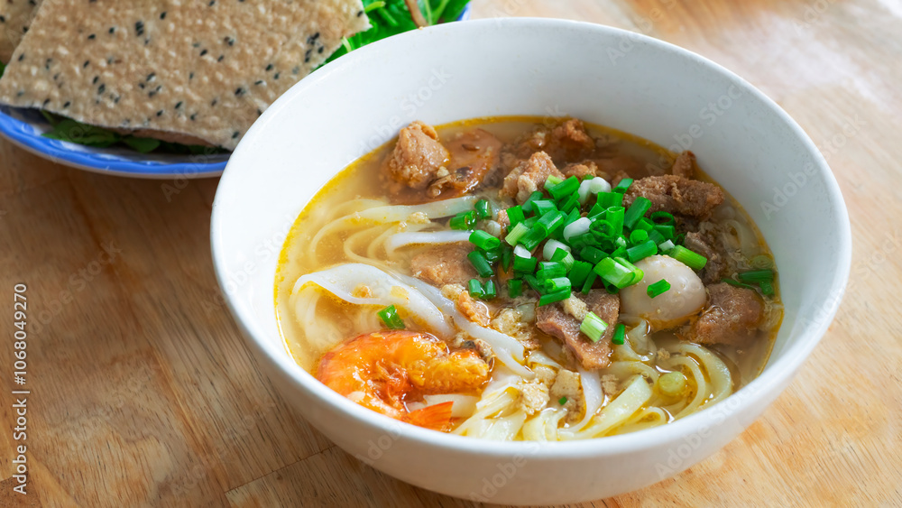 Vietnamese rice noodle cuisine or Vietnamese noodle Mi Quang. Mi Quang a Hoi An Vietnamese tranditional Vietnamese rice noodle cuisine or Vietnamese noodle Mi Quang. Mi Quang a Hoi An Vietnamese tranditional