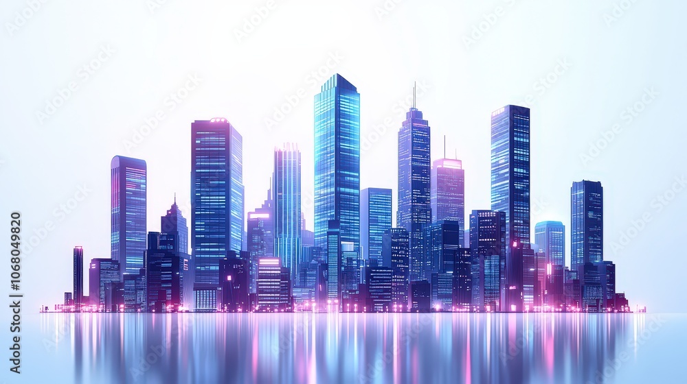 Obraz premium Neon Cityscape at Night with Futuristic Skyscrapers