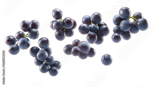 Flying in the air Fresh grape isolated on transparent background